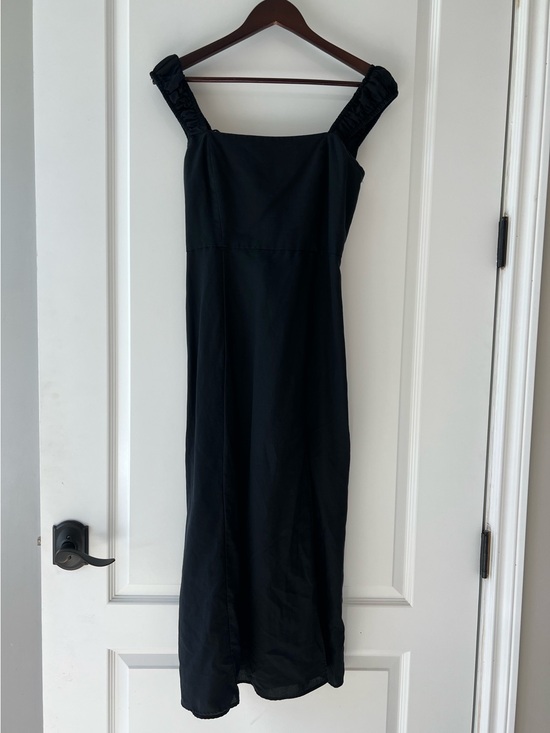 Zara Dresses & Skirts - Zara Black Linen-Blend Maxi Dress Lace-Up Tie Back Square Neck Side Slit Medium
